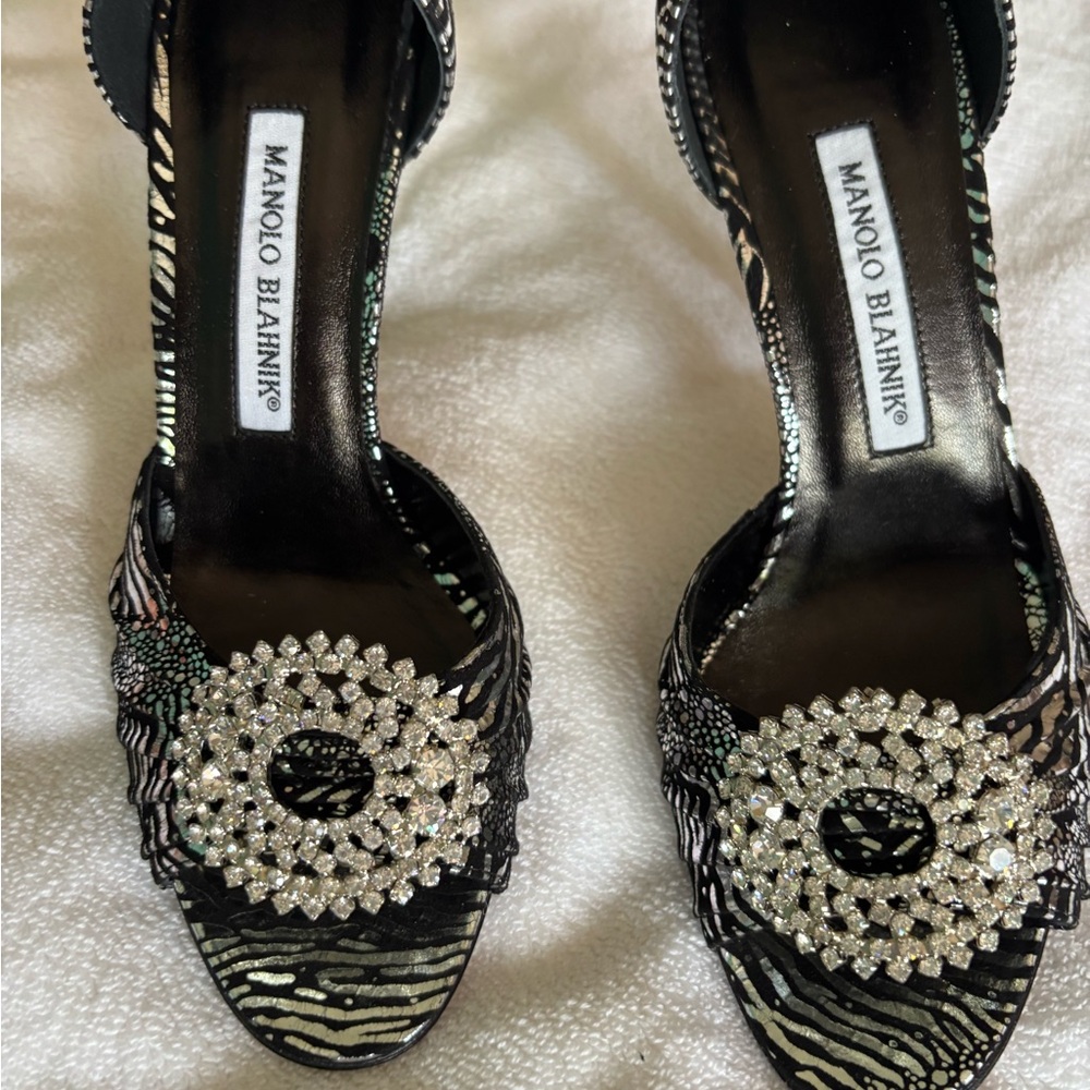 Vintage Manolo Blahnik Satin and Rhinestone Heels